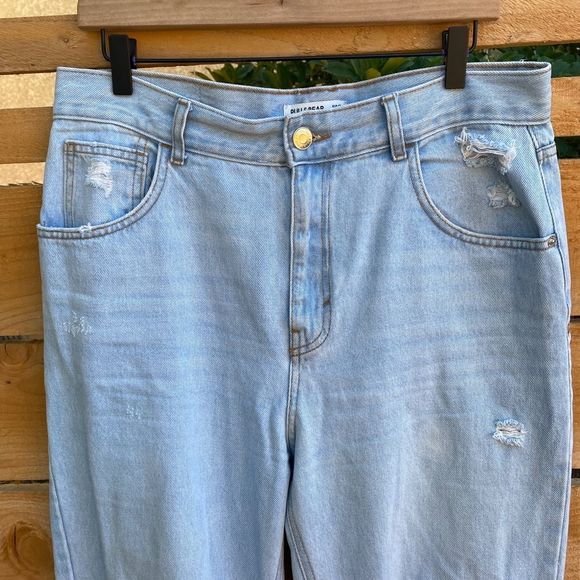 Pull&Bear Women’s Pale Blue Ripped Straight Fit Jeans Size 10 - Picture 4 of 8